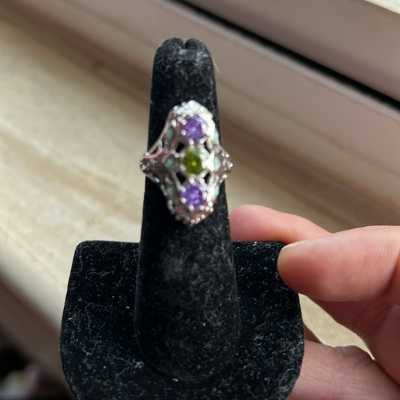 Sterling Silver Amethyst, Peridot & Turquoise Ring – Size 6 - Picture 5 of 5